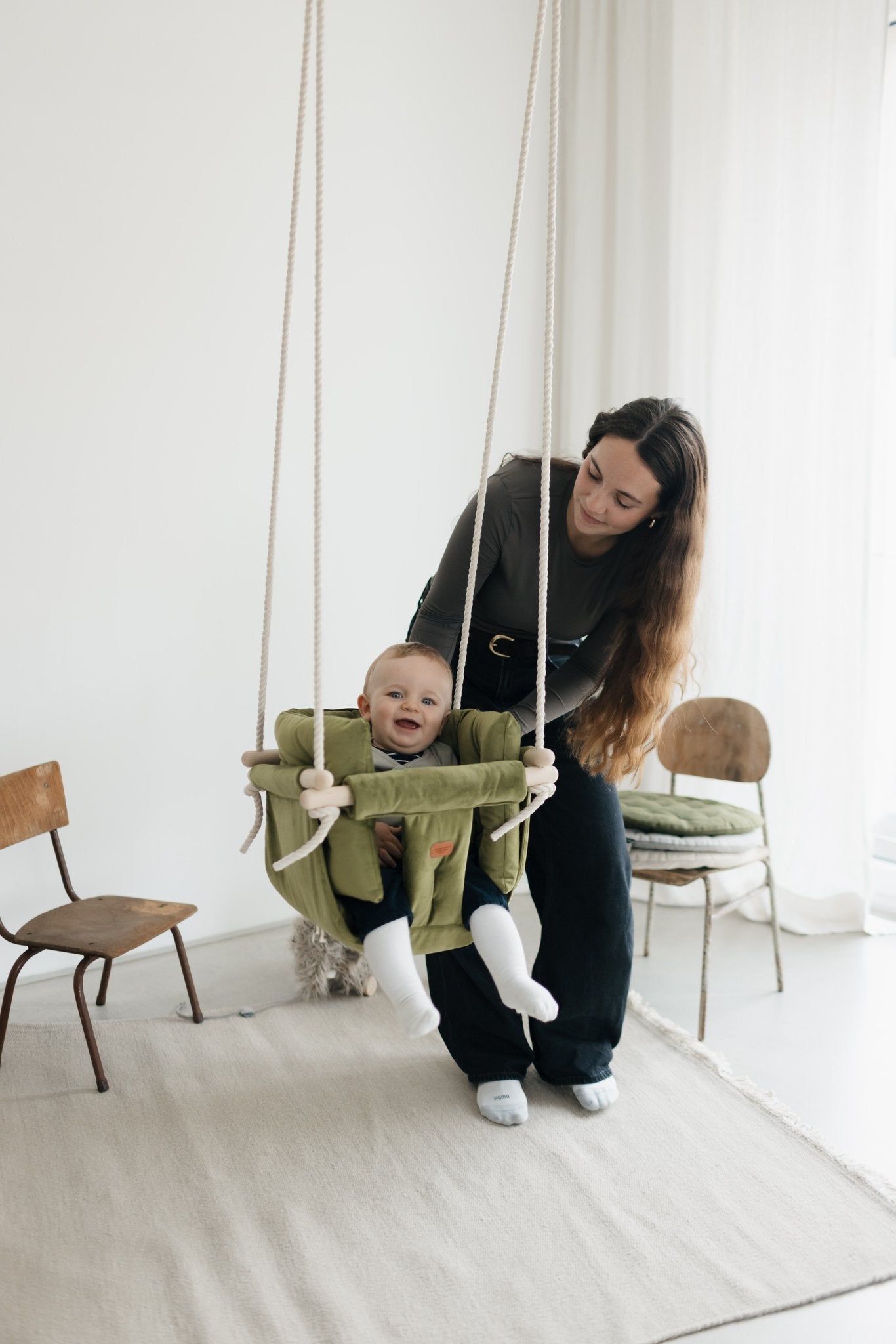 Premium Olive Green Schaukel - Handgefertigte Schaukel