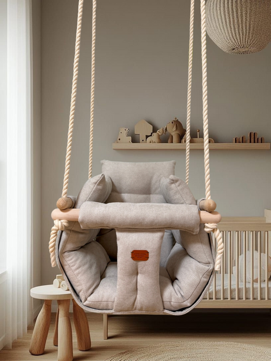 Handgefertigte beige Indoor-Schaukel für stilvolles Interieur Babyschaukel Schaukel